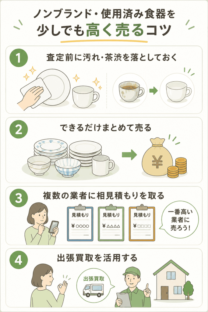 ノンブランド・使用済み食器を少しでも高く売るコツ　図解