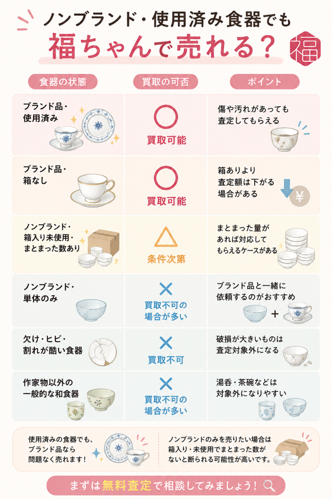 福ちゃん　食器買取　ノンブランド・使用済み　図解